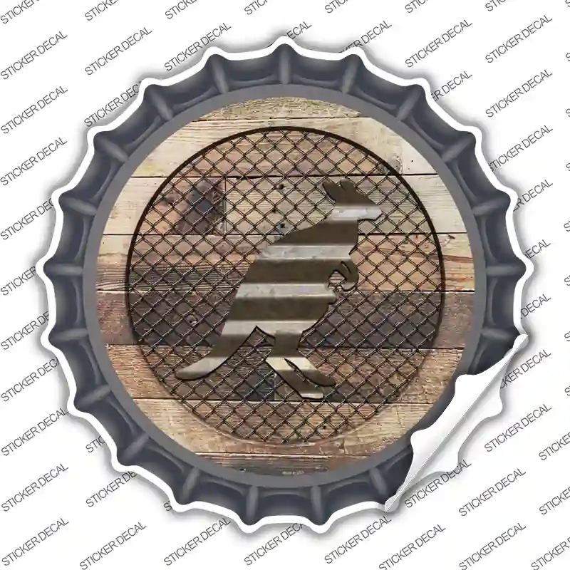 BC-1044s-XL Kangaroo on Wood Novelty Bottle Cap Sticker Decal - Extra Large