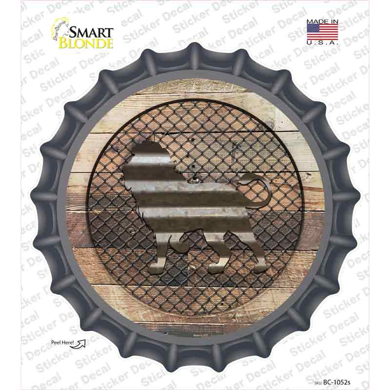 BC-1052s-M Lion on Wood Novelty Bottle Cap Sticker Decal - Medium