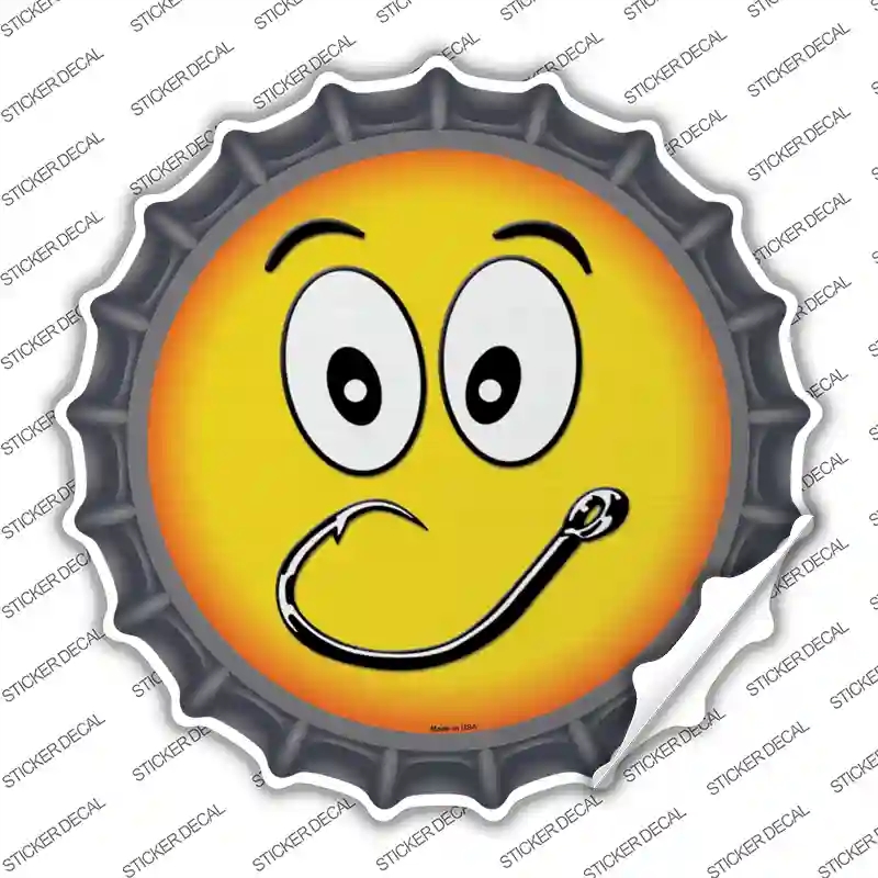 BC-574s-L Smiling Face Fishing Hook Novelty Bottle Cap Sticker Decal - Large