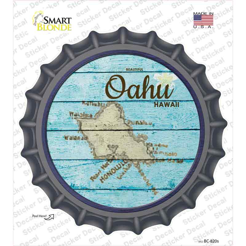 BC-820s-M Oahu Hawaii Map Novelty Bottle Cap Sticker Decal - Medium