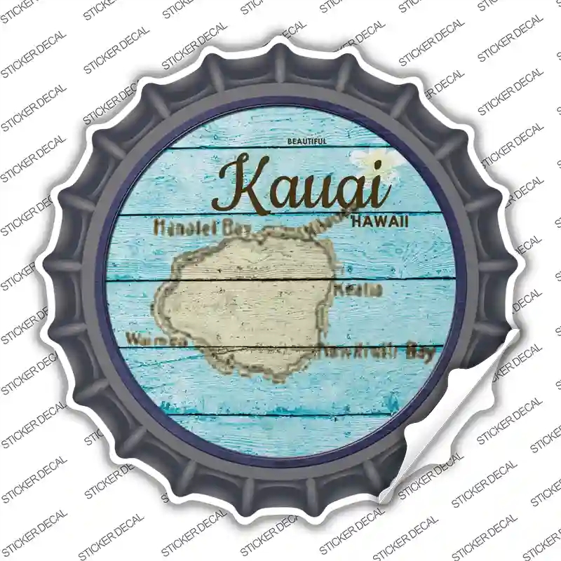 BC-821s-S Kauai Hawaii Map Novelty Bottle Cap Sticker Decal - Small