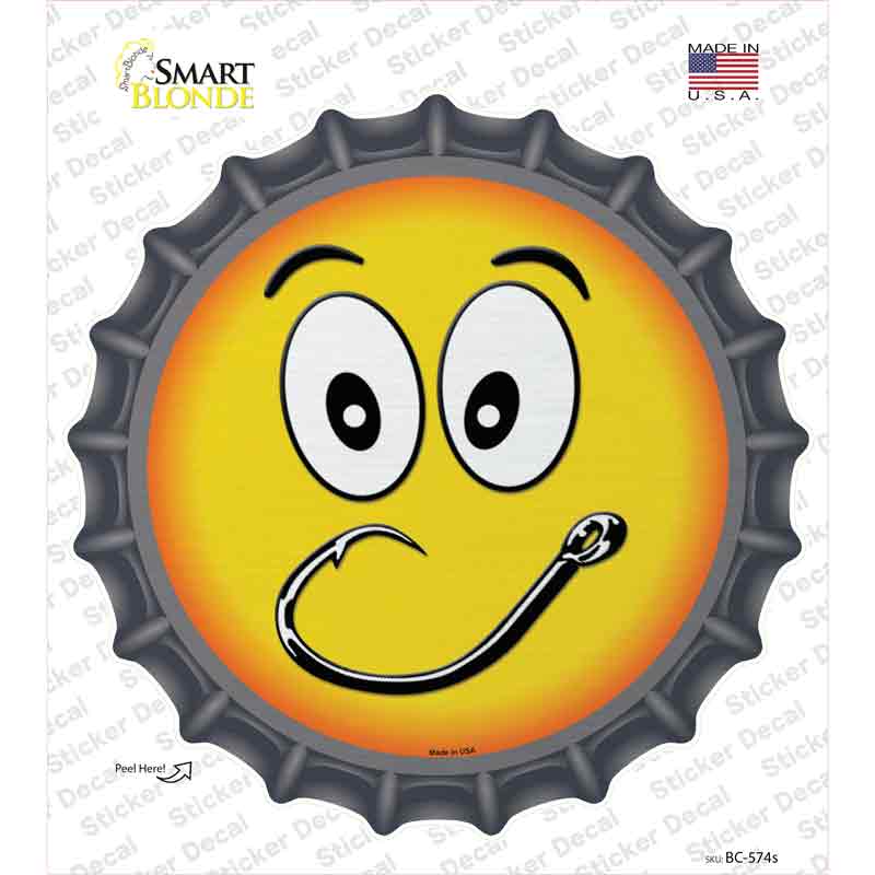 BC-574s-M Smiling Face Fishing Hook Novelty Bottle Cap Sticker Decal - Medium