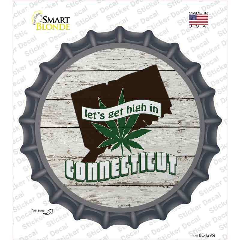 BC-1296s-M Lets Get High in Connecticut Novelty Bottle Cap Sticker Decal - Medium