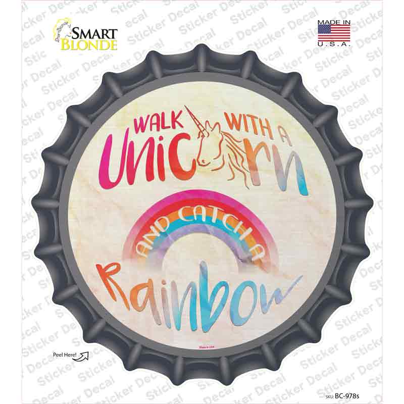 BC-978s-M Walk with A Unicorn Novelty Bottle Cap Sticker Decal - Medium