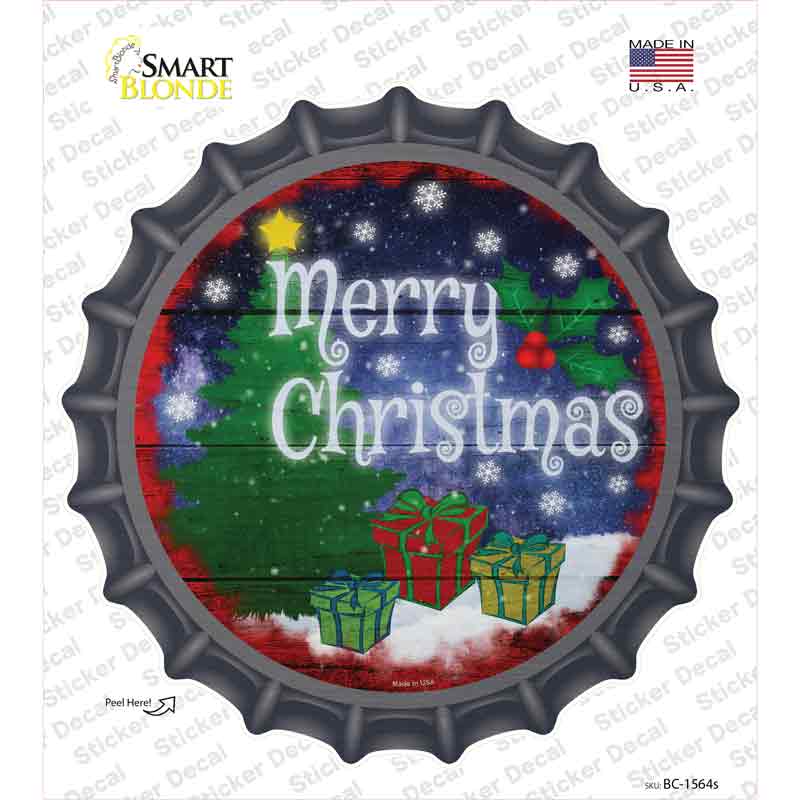 BC-1564s-M Merry Christmas with Presents Novelty Bottle Cap Sticker Decal - Medium