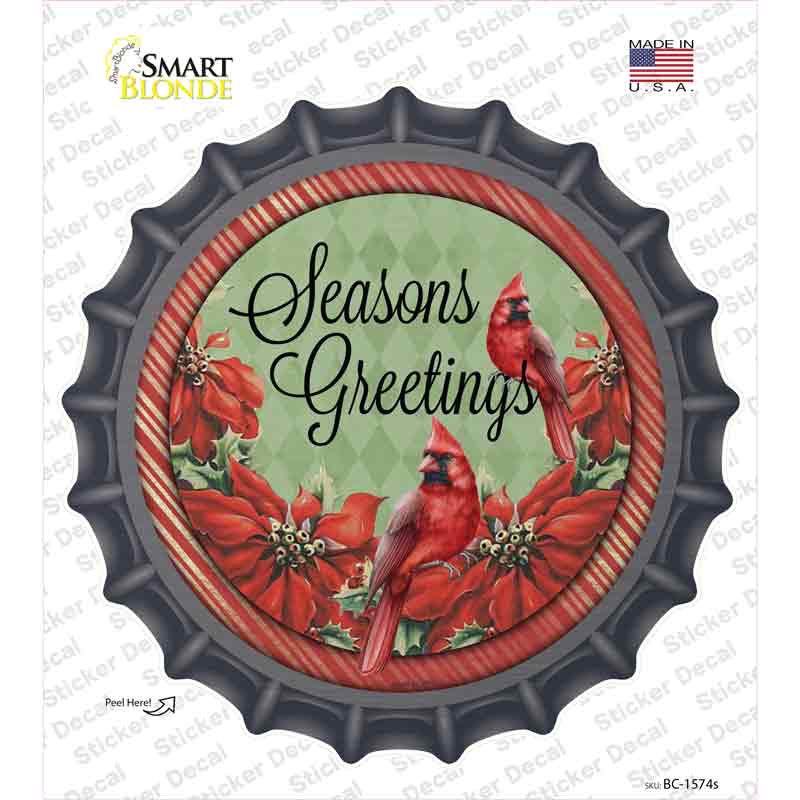 BC-1574s-M Seasons Greetings Cardinal Novelty Bottle Cap Sticker Decal - Medium