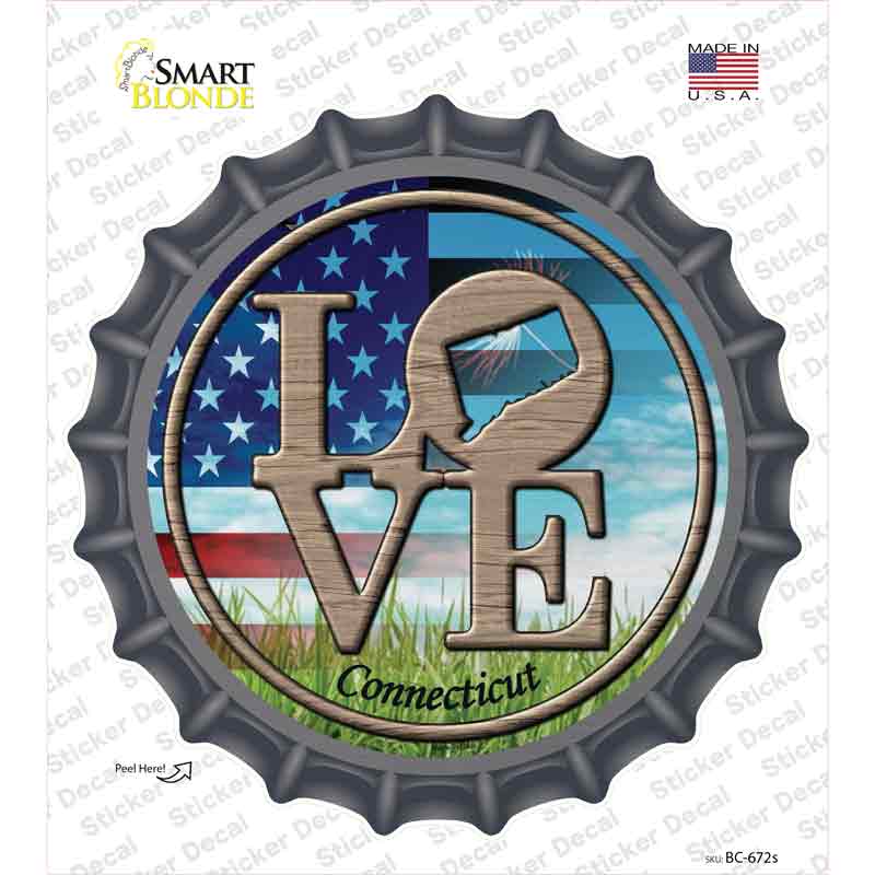 BC-672s-M Love Connecticut Novelty Bottle Cap Sticker Decal - Medium