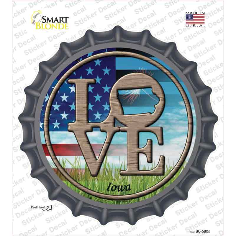 BC-680s-M Love Iowa Novelty Bottle Cap Sticker Decal - Medium