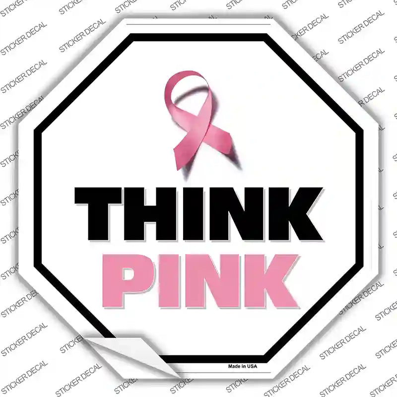 BS-1017s-S Think Pink Novelty Octagon Sticker Decal - Small