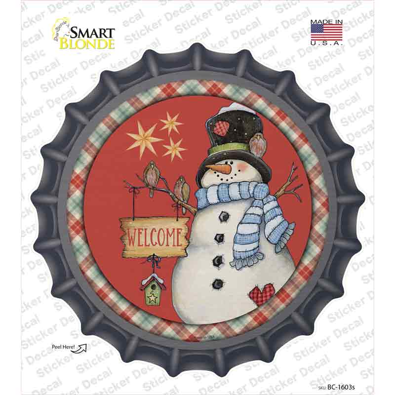 BC-1603s-M Welcome Snowman Novelty Bottle Cap Sticker Decal - Medium