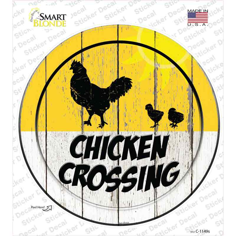 C-1149s-M Chicken Crossing Novelty Circle Sticker Decal - Medium