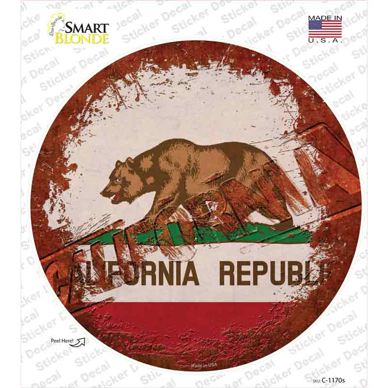 C-1170s-M California Rusty Stamped Novelty Circle Sticker Decal - Medium