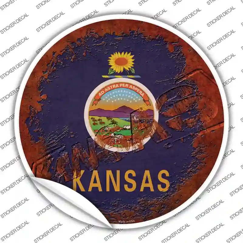 C-1181s-S Kansas Rusty Stamped Novelty Circle Sticker Decal - Small