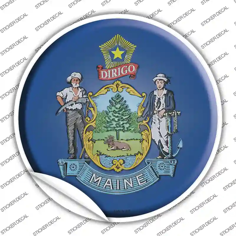 C-118s-L Maine State Flag Novelty Circle Sticker Decal - Large