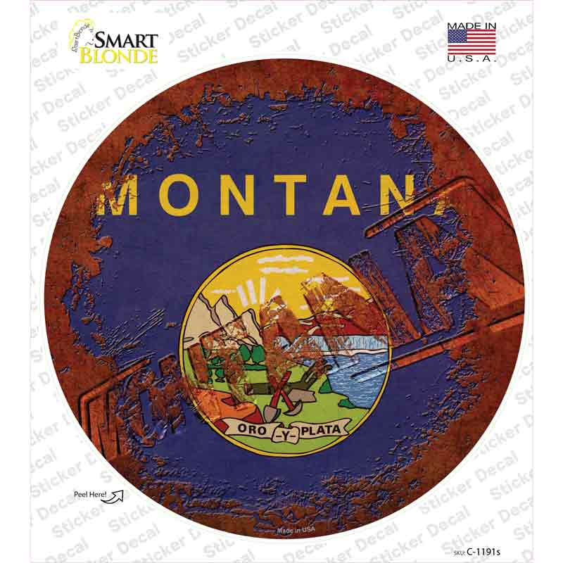 C-1191s-M Montana Rusty Stamped Novelty Circle Sticker Decal - Medium