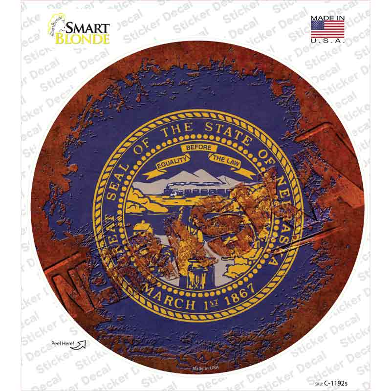 C-1192s-M Nebraska Rusty Stamped Novelty Circle Sticker Decal - Medium