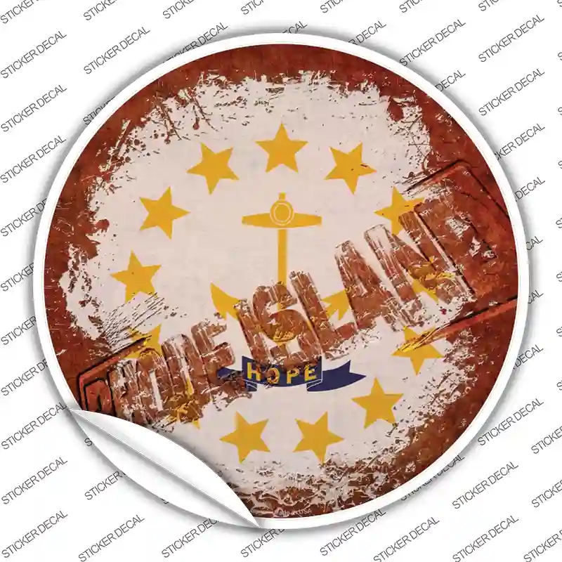 C-1204s-S Rhode Island Rusty Stamped Novelty Circle Sticker Decal - Small