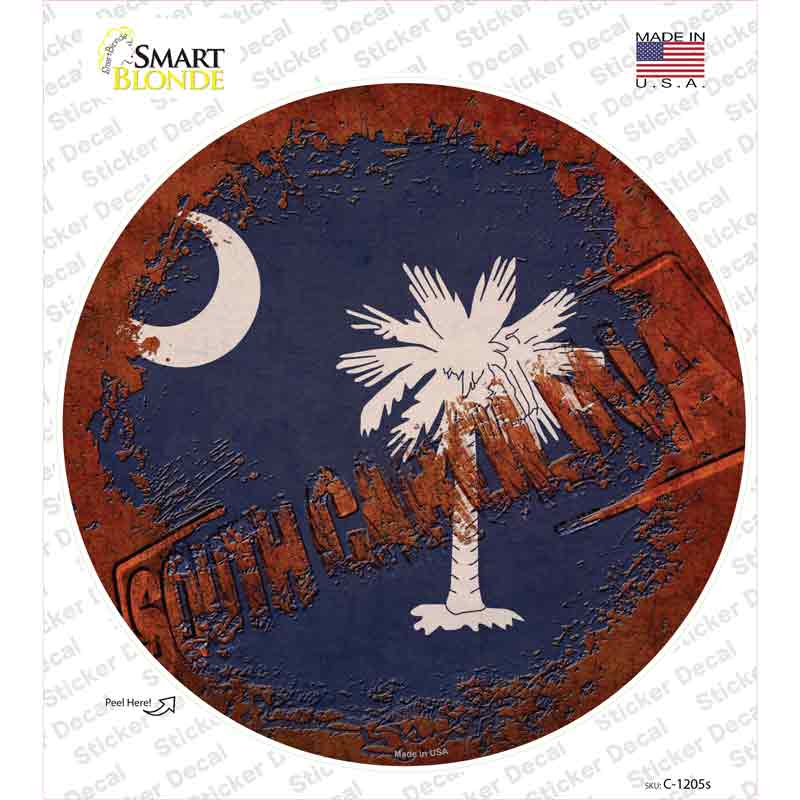 C-1205s-M South Carolina Rusty Stamped Novelty Circle Sticker Decal - Medium