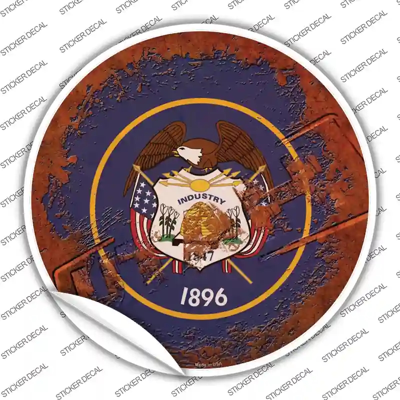 C-1209s-S Utah Rusty Stamped Novelty Circle Sticker Decal - Small