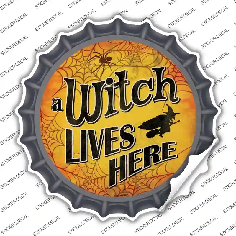 BC-853s-S A Witch Lives Here Novelty Bottle Cap Sticker Decal - Small