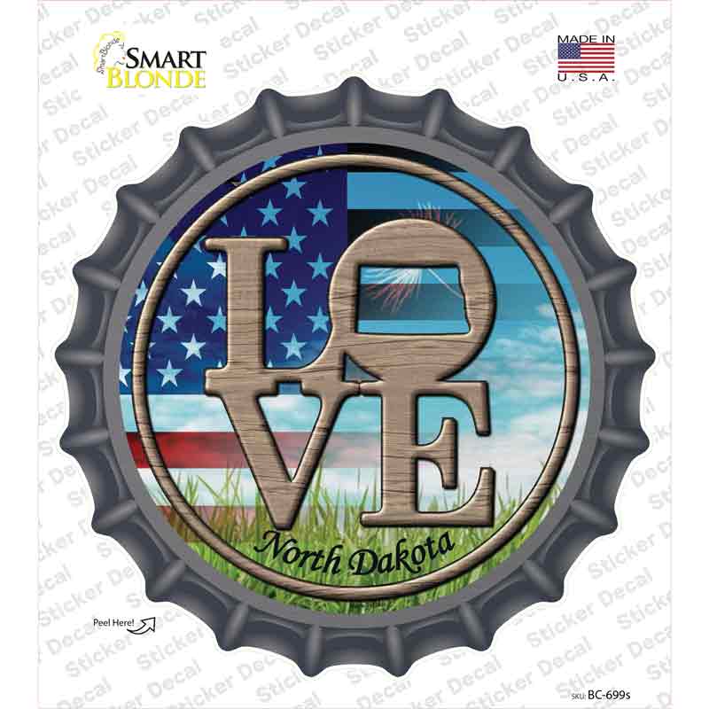 BC-699s-M Love North Dakota Novelty Bottle Cap Sticker Decal - Medium