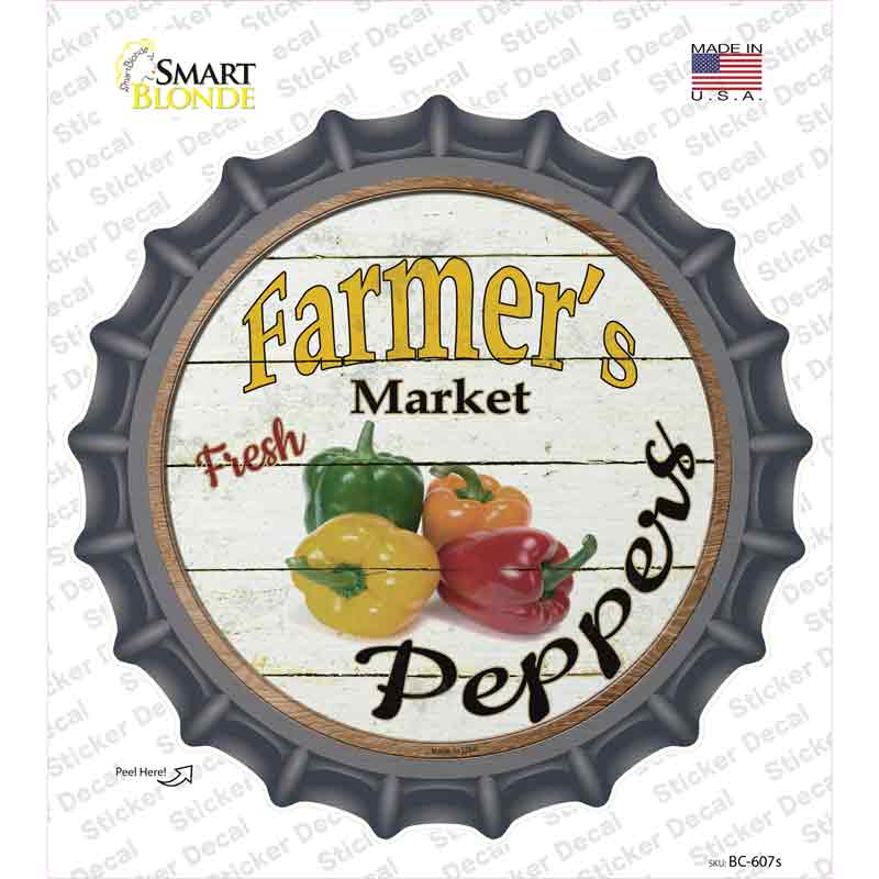 BC-607s-M Farmers Market Peppers Novelty Bottle Cap Sticker Decal - Medium