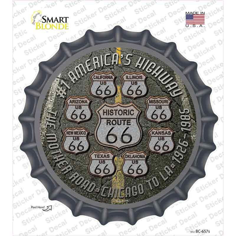 BC-657s-M Route 66 Black Top Novelty Bottle Cap Sticker Decal - Medium