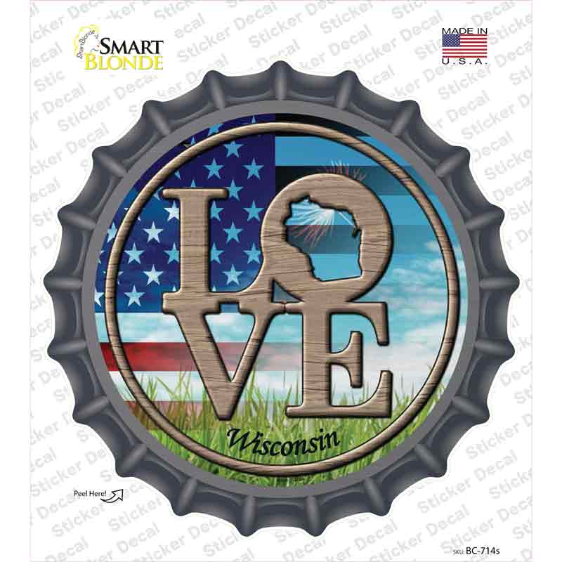 BC-714s-M Love Wisconsin Novelty Bottle Cap Sticker Decal - Medium