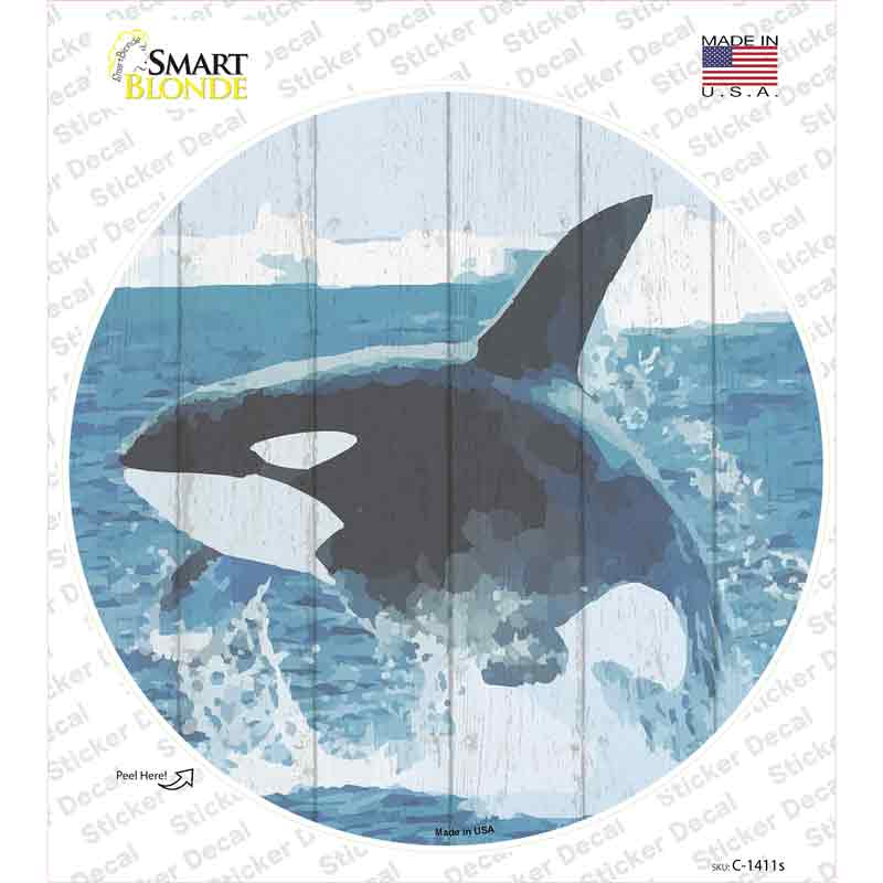 C-1411s-M Whale Out of Water Novelty Circle Sticker Decal - Medium
