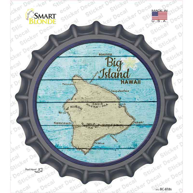 BC-818s-M Big Island Hawaii Map Novelty Bottle Cap Sticker Decal - Medium