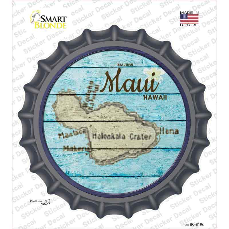 BC-819s-M Maui Hawaii Map Novelty Bottle Cap Sticker Decal - Medium
