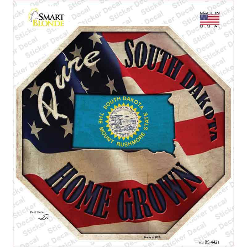 BS-442s-M South Dakota Home Grown Novelty Octagon Sticker Decal - Medium