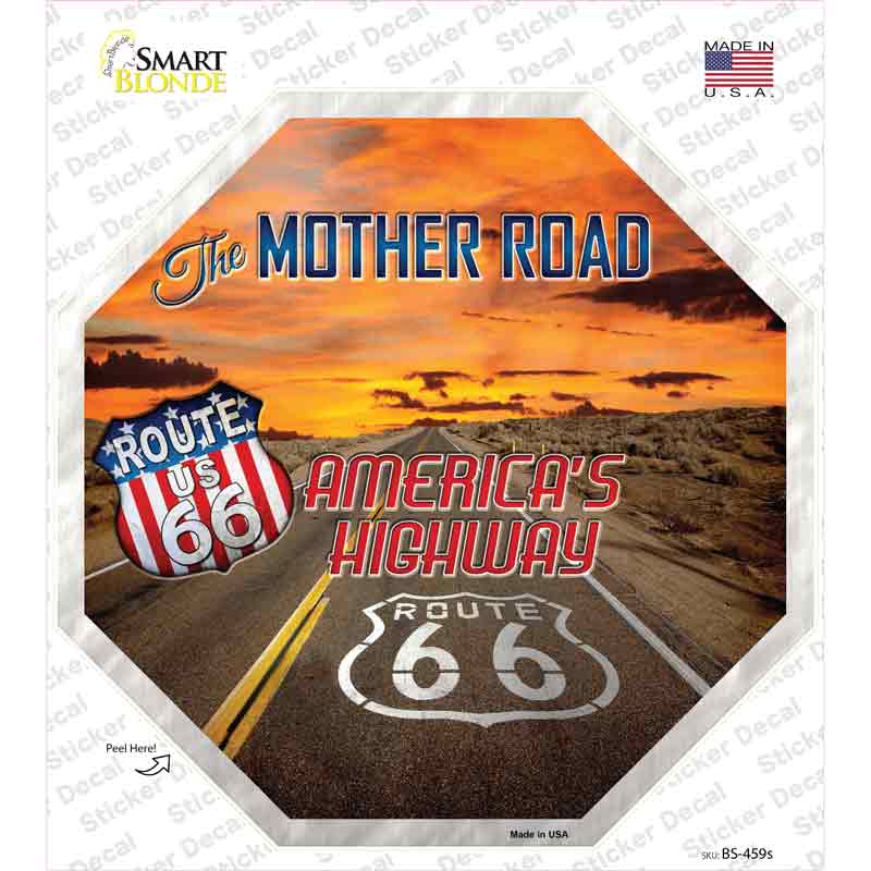 BS-459s-M Route 66 with Sunset Novelty Octagon Sticker Decal - Medium