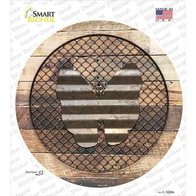 C-1024s-M Butterfly on Wood Novelty Circle Sticker Decal - Medium