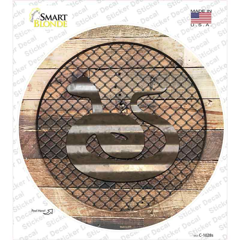 C-1028s-M Snake on Wood Novelty Circle Sticker Decal - Medium
