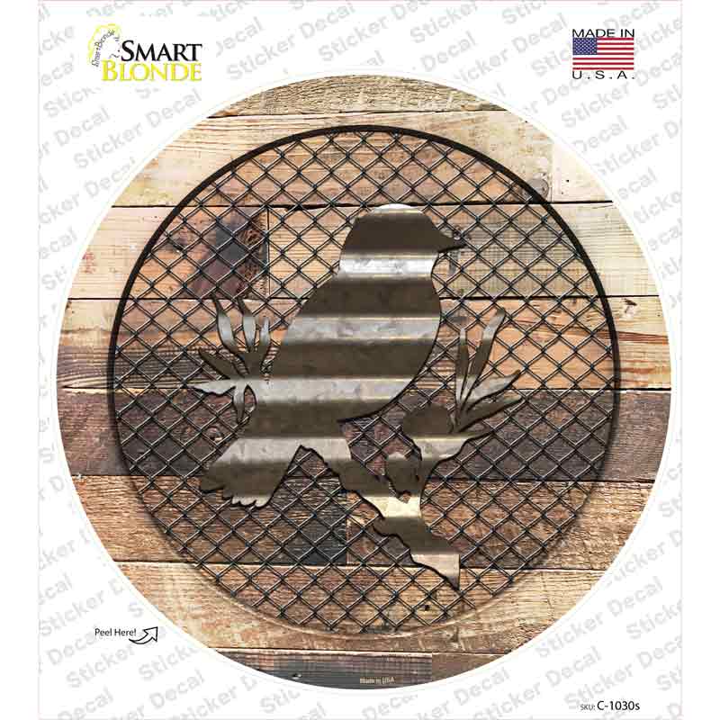 C-1030s-M Bird on Wood Novelty Circle Sticker Decal - Medium