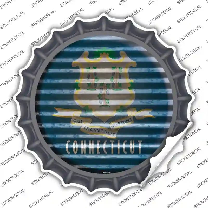 BC-917s-XL Connecticut Flag Corrugated Novelty Bottle Cap Sticker Decal - Extra Large