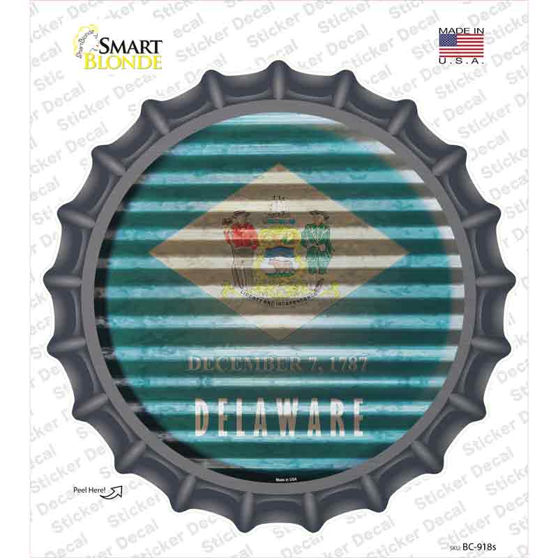 BC-918s-M Delaware Flag Corrugated Novelty Bottle Cap Sticker Decal - Medium