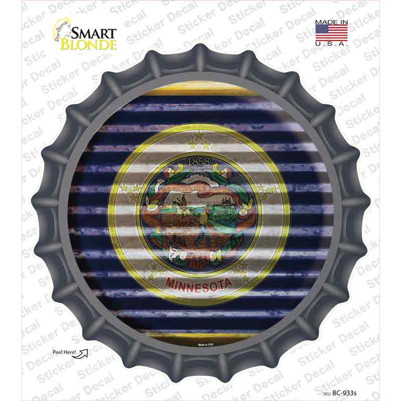 BC-933s-M Minnesota Flag Corrugated Novelty Bottle Cap Sticker Decal - Medium