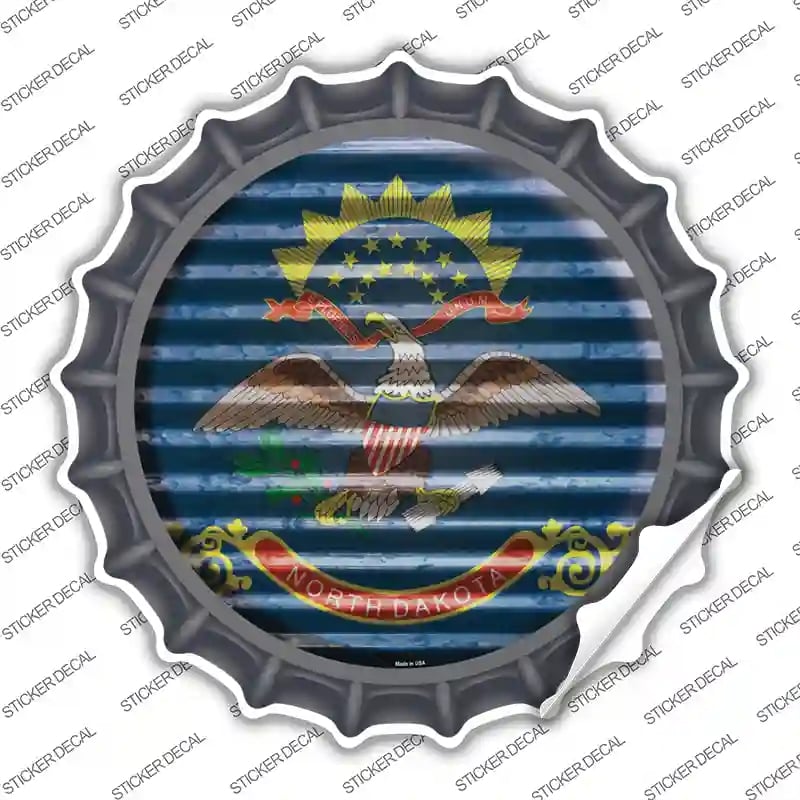 BC-944s-S North Dakota Flag Corrugated Novelty Bottle Cap Sticker Decal - Small