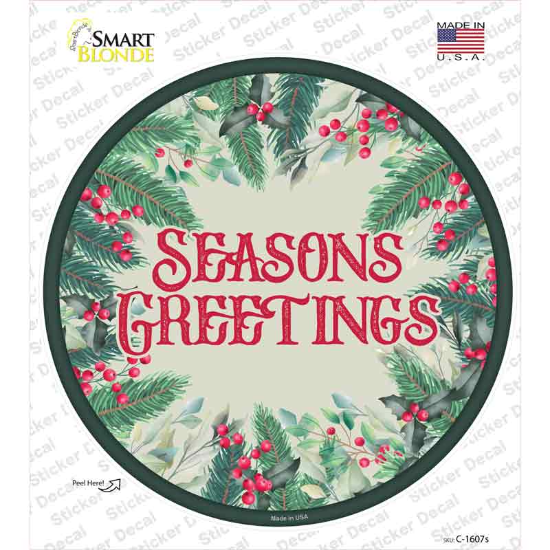C-1607s-M Seasons Greetings Red Novelty Circle Sticker Decal - Medium