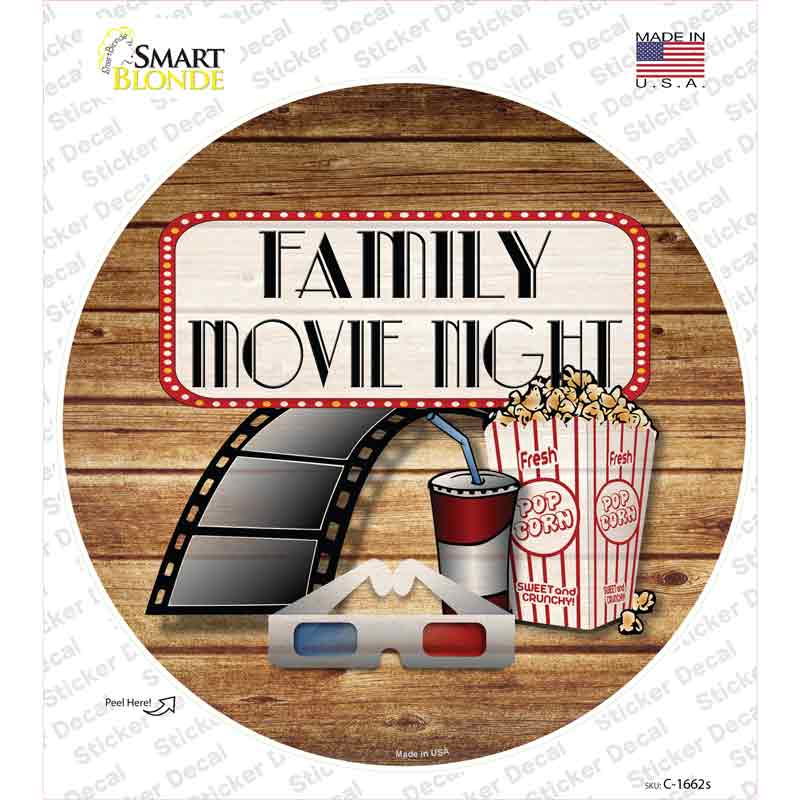 C-1662s-M Family Movie Night Novelty Circle Sticker Decal - Medium