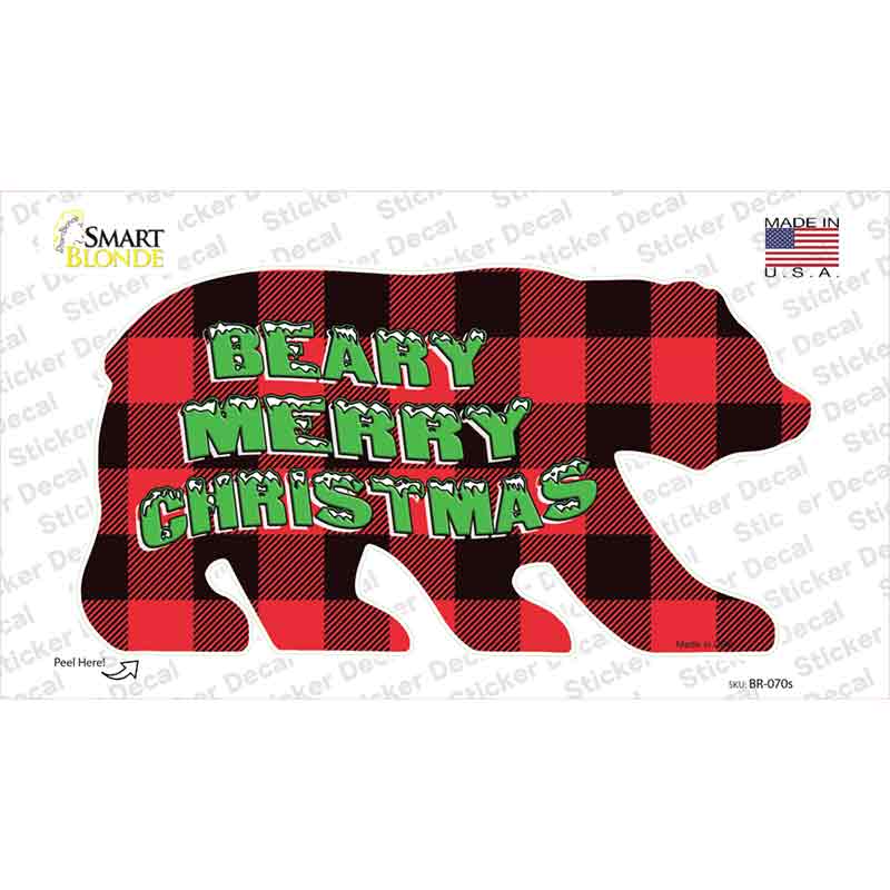 BR-070s-M Beary Merry Christmas Red Novelty Bear Sticker Decal - Medium