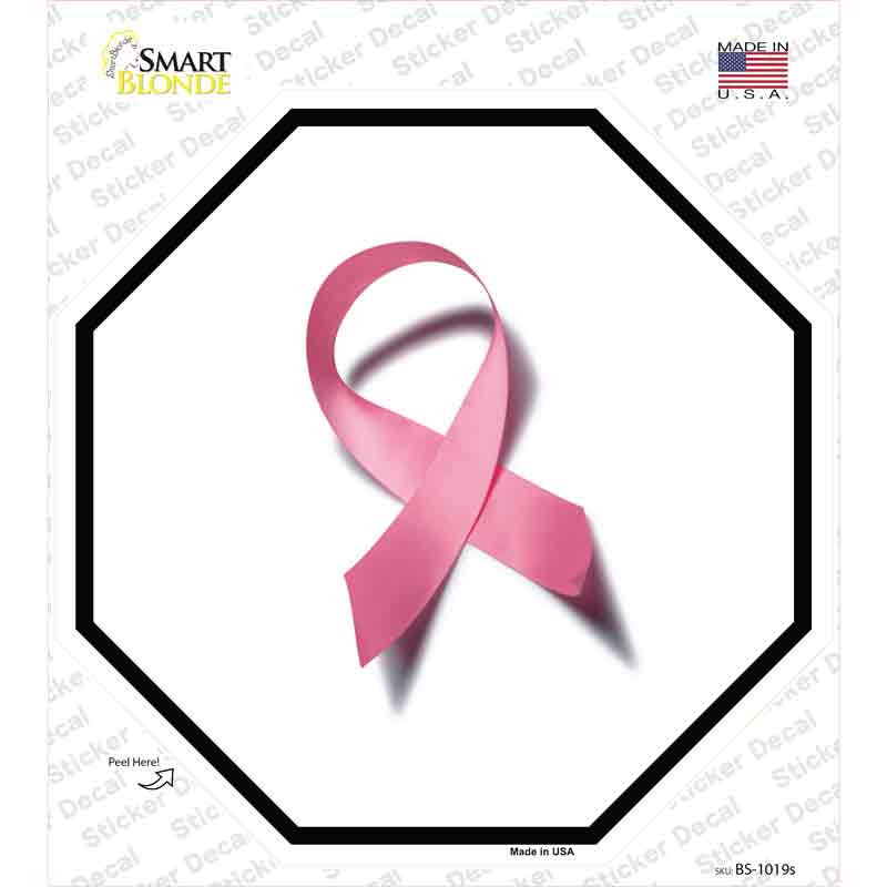 BS-1019s-M Pink Ribbon Breast Cancer Novelty Octagon Sticker Decal - Medium