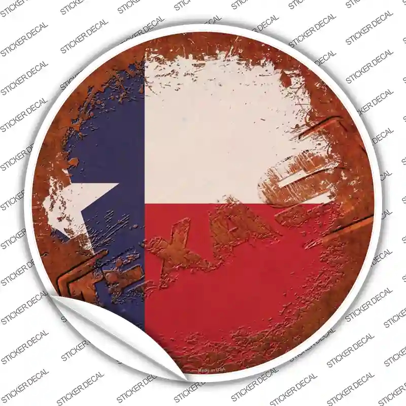 C-1208s-S Texas Rusty Stamped Novelty Circle Sticker Decal - Small
