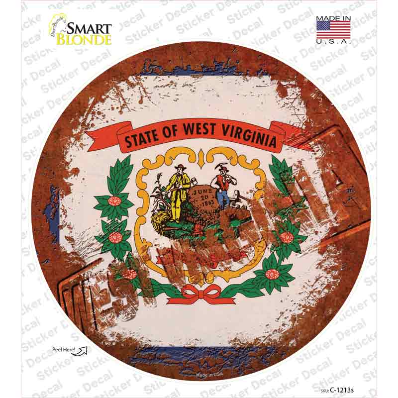 C-1213s-M West Virginia Rusty Stamped Novelty Circle Sticker Decal - Medium