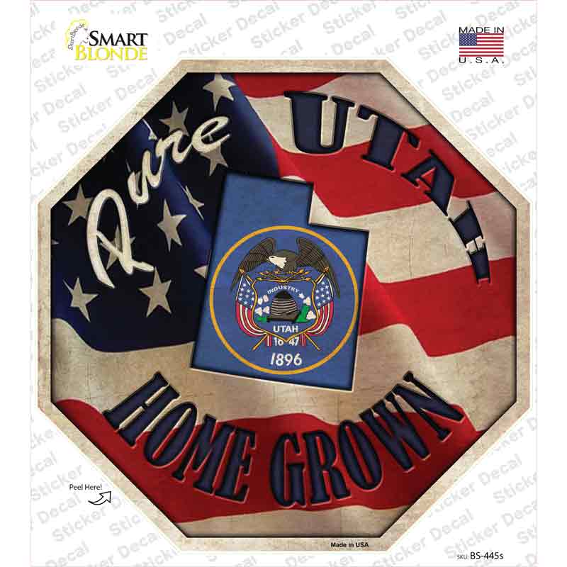 BS-445s-M Utah Home Grown Novelty Octagon Sticker Decal - Medium