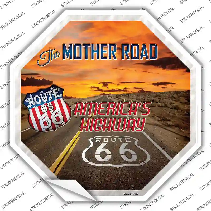 BS-459s-S Route 66 with Sunset Novelty Octagon Sticker Decal - Small
