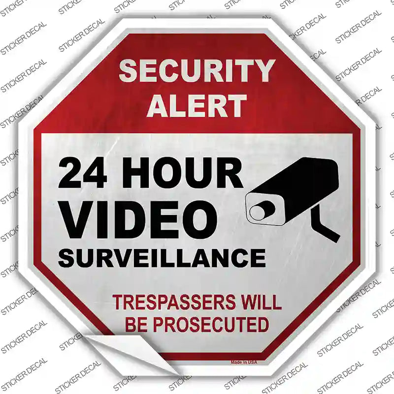 BS-468s-XL Security Alert 24 Hour Video Novelty Octagon Sticker Decal - Extra Large