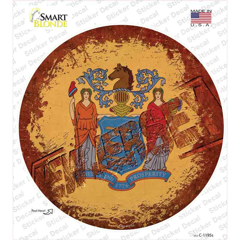 C-1195s-M   Jersey Rusty Stamped Novelty Circle Sticker Decal - Medium